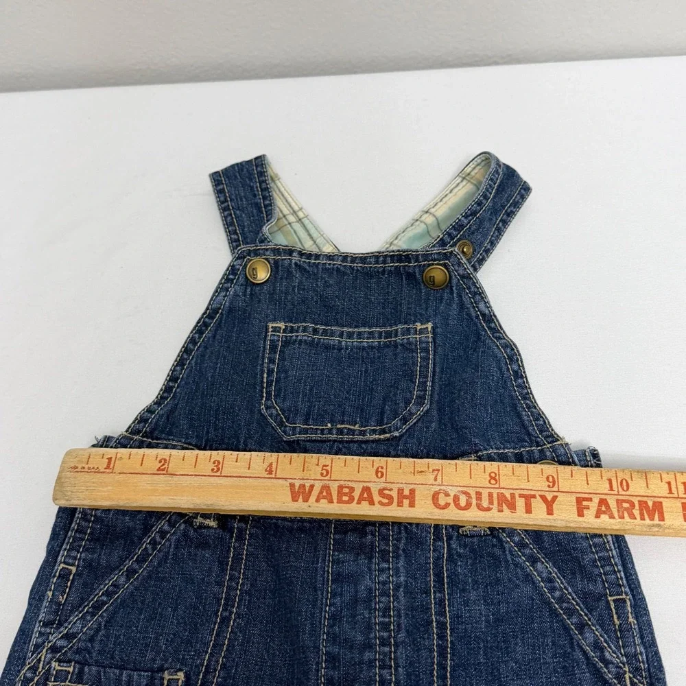Gymboree Baby Boys Blue Denim Overalls Plaid Lined 3-6 Months Retro Farmcore